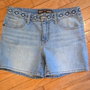 BKE Blue Jean Shorts with Patterned Waistband